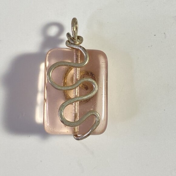Vintage Pink Glass Pendant with Swirl Wire Design - Picture 2 of 4